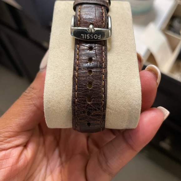 Emma Collection Mother of Pearl Dial face with brown leather band, Crystal Bezel - Picture 5 of 5